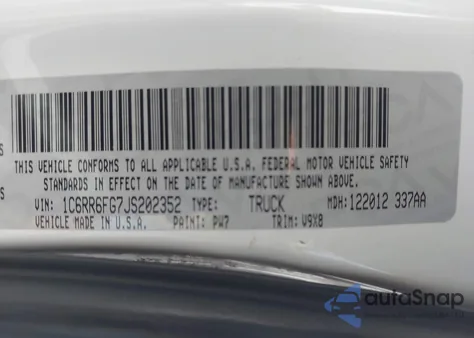 2018 Ram 1500 Tradesman 4X2 6'4 Box из США, поврежденный, VIN 1C6RR6FG7JS202352